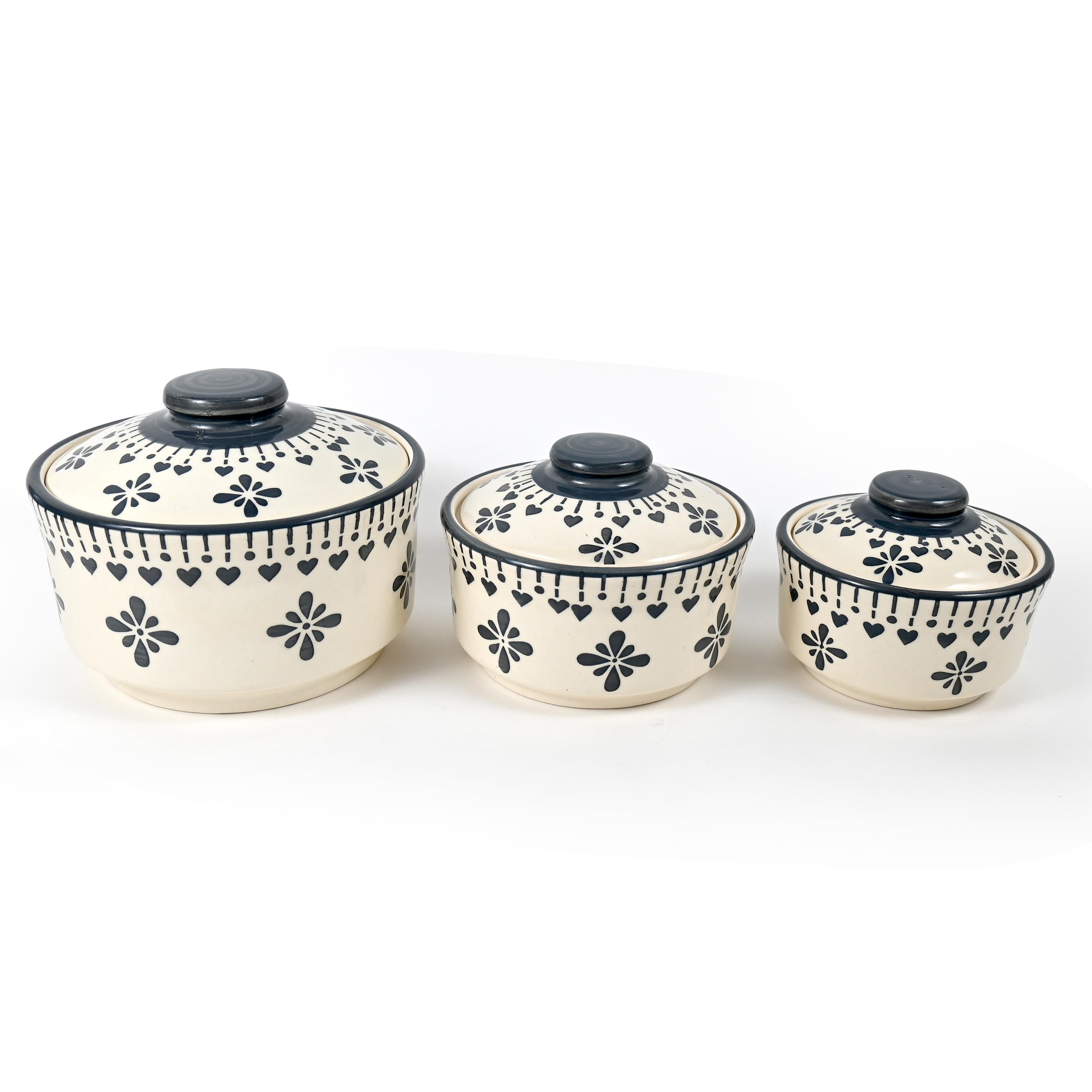 Sg Shadowgreen | Ceramic Serving Donga Set | Donga Set With Lid | Dinner/Gravy Bowl | Serving Bowl With Lid | Set Of 3 (750Ml 50